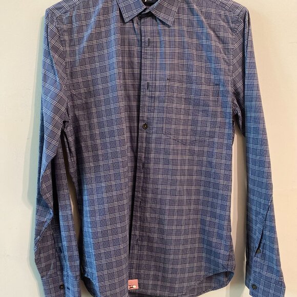 7 For All Mankind Shirt Size Small Long Sleeve Blue Plaid Button Up - Picture 3 of 6